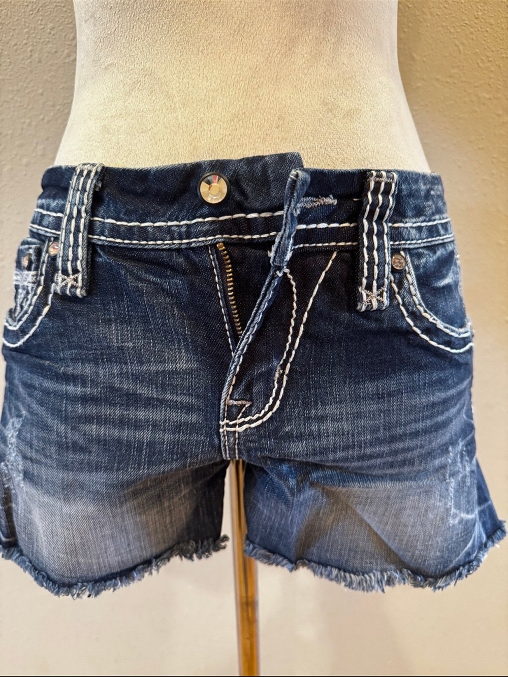 Rock Revival Dark Wash Distressed Jean Shorts
